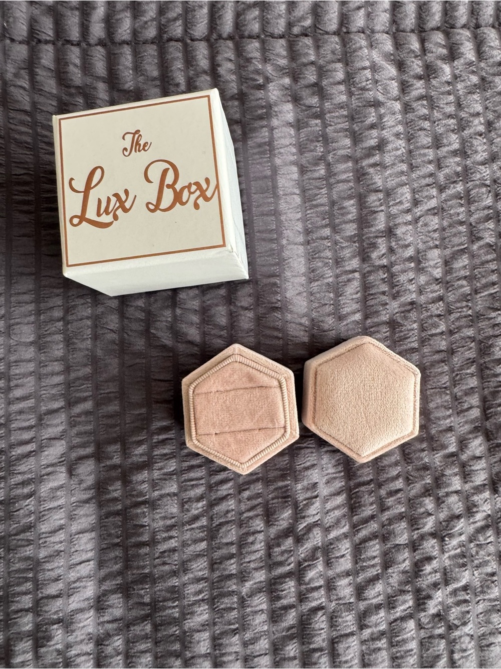 The Lux Box Hexagon Velvet Ring Box in Blush